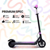 ALPHA Edge Electric Scooter Kids/Teens, 16km/h Max, Adjustable Height, UL Certified, AU Compliant, Dual Brakes, Bluetooth Music, LED, Pink - Front View