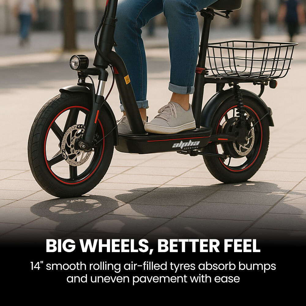 ALPHA Rover Electric Scooter with Seat, 500W 48V 25km/h 30km Range, 14-inch Tyres, Motorised Commute