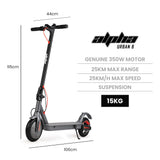 ALPHA Urban 8 Electric Scooter, Suspension, 25km Range, 8.5-Inch Wheels, Brushless Motor, Motorised Commuter eScooter for Adults, Grey - Rear View