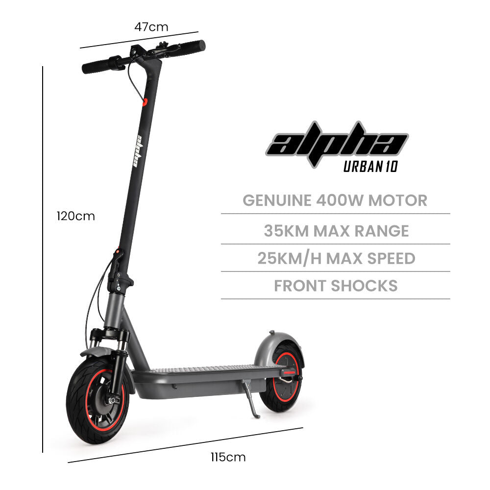 ALPHA Urban 10 Electric Scooter, 35km/h, Suspension, 35km Range, 10-Inch Wheels, Brushless Motor, Free APP, Motorised Commuter eScooter for Adults,