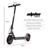 ALPHA Urban 10 Electric Scooter, 35km/h, Suspension, 35km Range, 10-Inch Wheels, Brushless Motor, Free APP, Motorised Commuter eScooter for Adults,