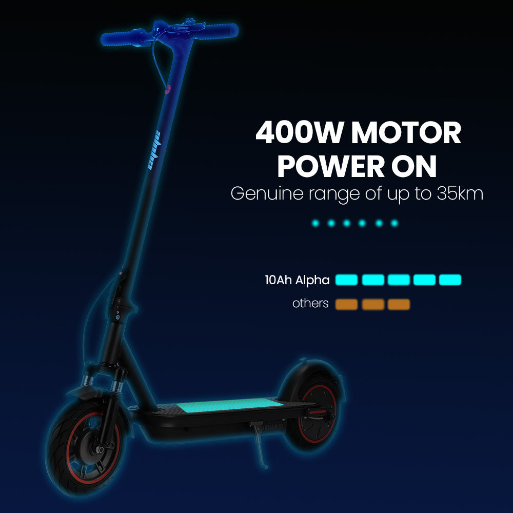 ALPHA Urban 10 Electric Scooter, 35km/h, Suspension, 35km Range, 10-Inch Wheels, Brushless Motor, Free APP, Motorised Commuter eScooter for Adults,