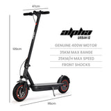 ALPHA Urban 10 Electric Scooter, 35km/h, Suspension, 35km Range, 10-Inch Wheels, Brushless Motor, Free APP, Motorised Commuter eScooter for Adults, - Rear View