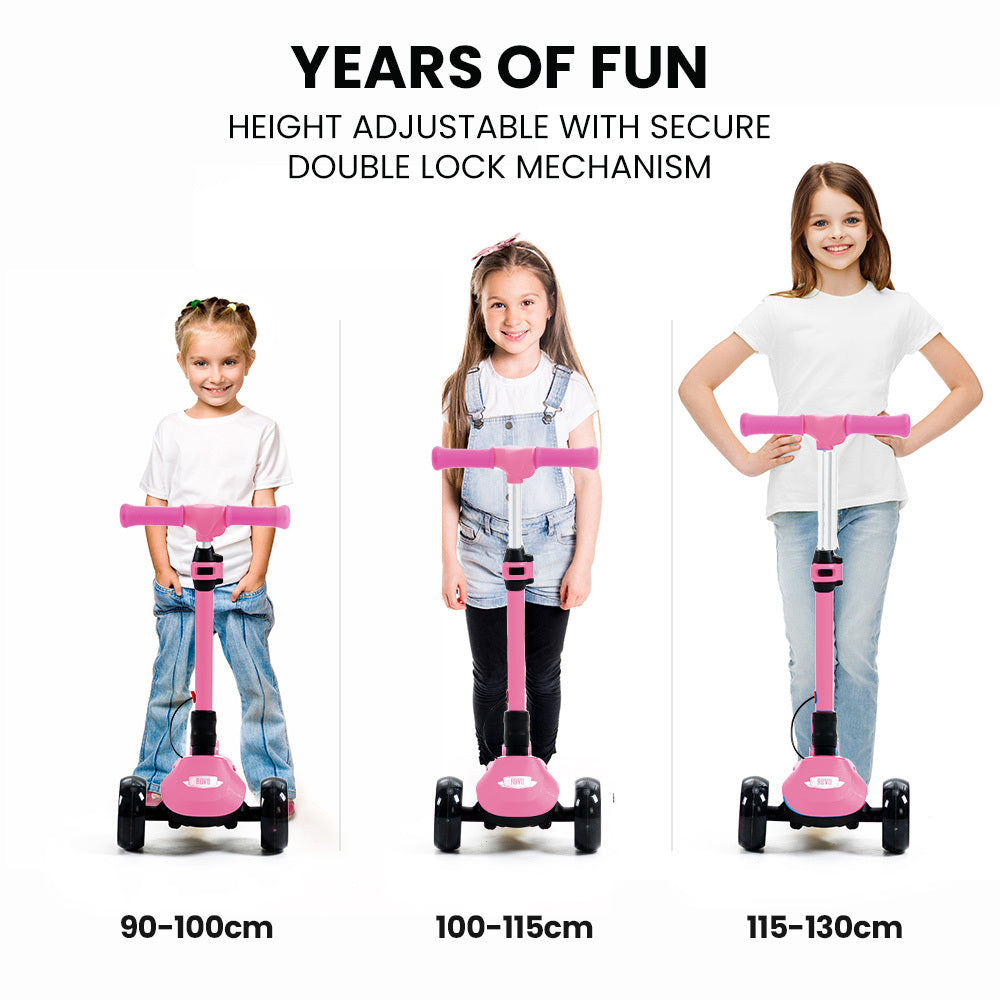 ROVO KIDS 3-Wheel Electric Scooter , Ages 3-8, Adjustable Height, AU Compliant, Lithium Battery, Pink