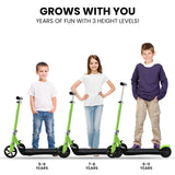 ROVO KIDS Electric Scooter, Ages 5-11, Adjustable Height, Folding, Lithium Battery, Green - Side View