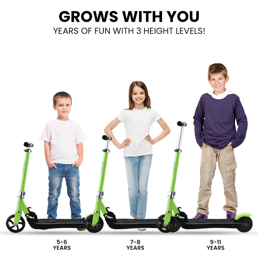 ROVO KIDS Electric Scooter, Ages 5-11, Adjustable Height, Folding, Lithium Battery, Green