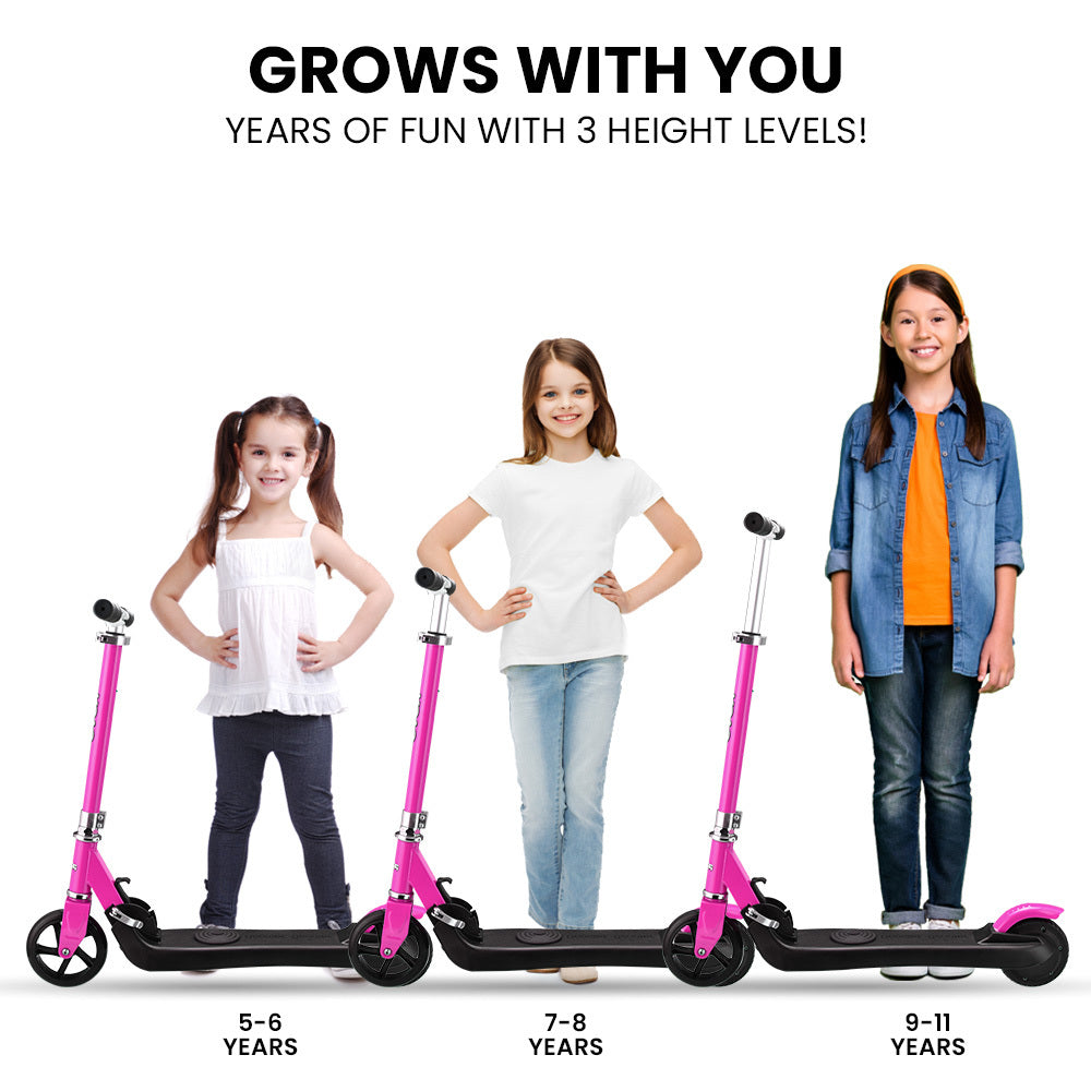 ROVO KIDS Electric Scooter, Ages 5-11, Adjustable Height, Folding, Lithium Battery, Pink