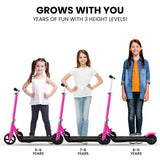 ROVO KIDS Electric Scooter, Ages 5-11, Adjustable Height, Folding, Lithium Battery, Pink