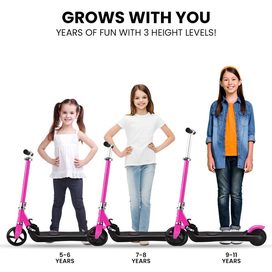 ROVO KIDS Electric Scooter, Ages 5-11, Adjustable Height, Folding, Lithium Battery, Pink