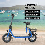 VALK Electric Scooter with Seat, Disc brakes, 12' Tyres, AU Compliant, for Adults, Teens, Commuter, Blue
