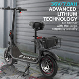 VALK Electric Scooter with Seat, Disc brakes, 12' Tyres, AU Compliant, for Adults, Teens, Commuter, Black