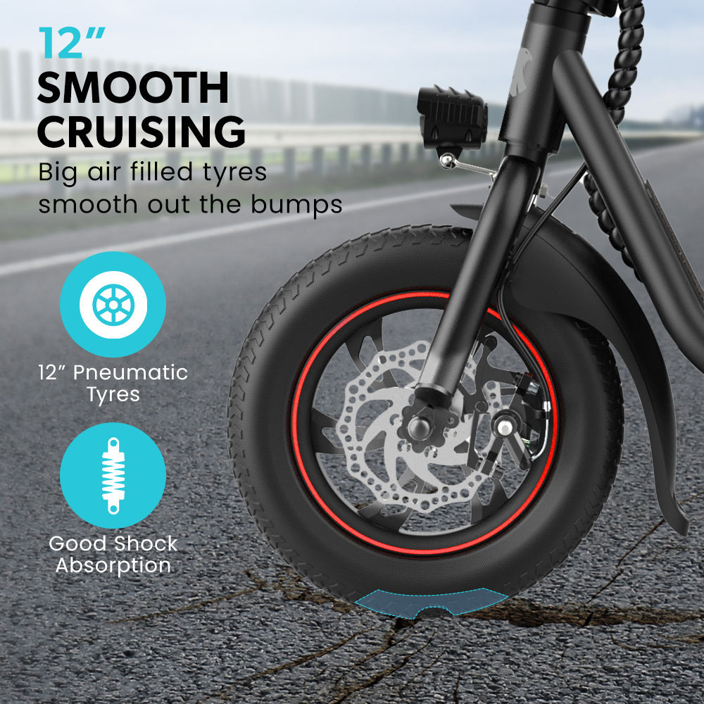 VALK Electric Scooter with Seat, Disc brakes, 12' Tyres, AU Compliant, for Adults, Teens, Commuter, Black
