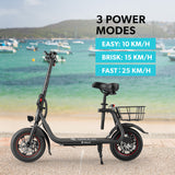 VALK Electric Scooter with Seat, Disc brakes, 12' Tyres, AU Compliant, for Adults, Teens, Commuter, Black - Side View