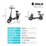 VALK Electric Scooter with Seat, Disc brakes, 12' Tyres, AU Compliant, for Adults, Teens, Commuter, Black