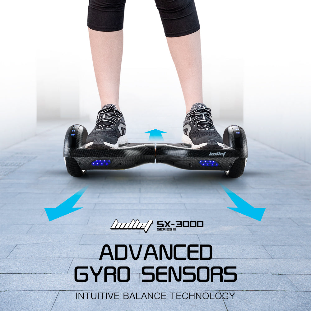 BULLET Gen III Hoverboard Scooter, Dual Copper Motors, UL Certified, AU Compliant, 6.5' Wheels, Superior Self Balancing System, LED Lights, Carbon