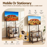 Artiss Mobile TV Stand 32-65 Inch TVs Mount 50kg with 3 MDF Shelves Lockable Wheels Adjustable Feet - Close-Up Angle