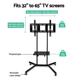 Artiss Mobile TV Stand for 32-65 TVs Mount Bracket Portable Shelf Trolley Cart - 45-Degree Angle
