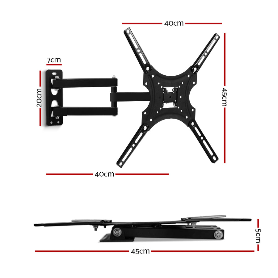 Artiss full motion TV wall mount bracket for 24 to 50 inch TVs, black steel, three-arm swivel bracket