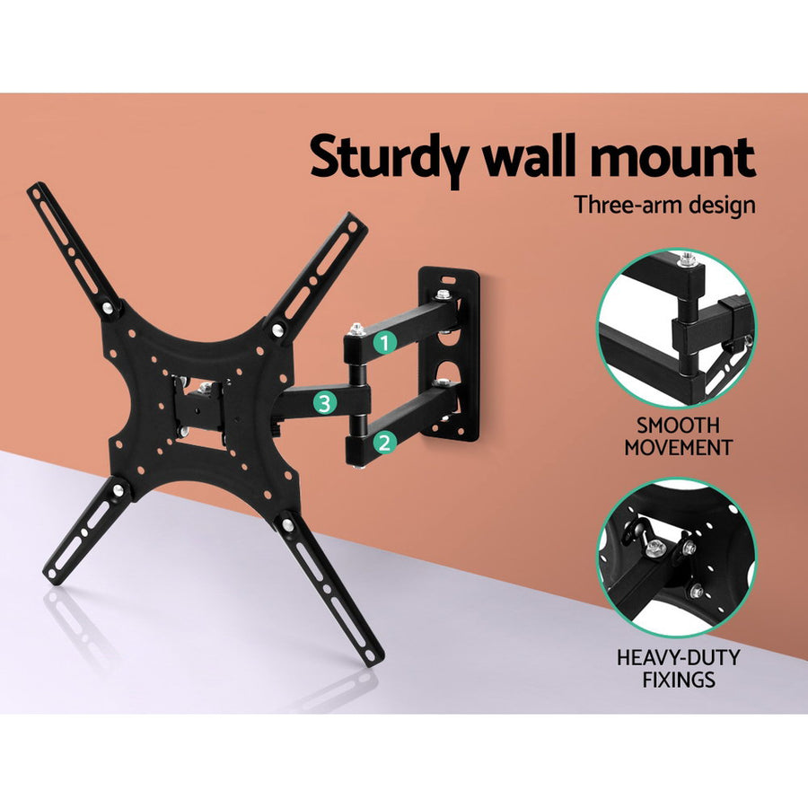 Artiss full motion TV wall mount bracket for 24 to 50 inch TVs, black steel, wall base plate