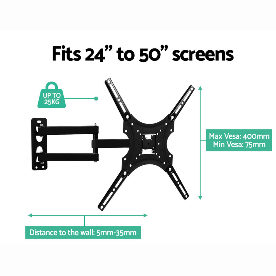 Artiss full motion TV wall mount bracket for 24 to 50 inch TVs, black steel, image 6