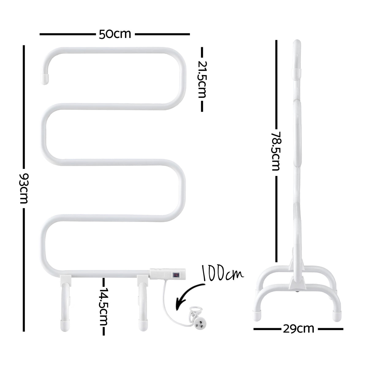 Devanti Heated Towel Rail Freestanding Wall Mounted S-Shape Electric Warmer Rack