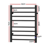 Devanti Heated Towel Rail 8 Square Bars with Timer Electric Heater Warmer Rack - Front View