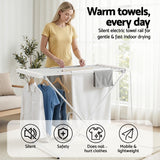 Devanti Heated Towel Rail Electric Clothes Airer Foldable Drying Rack 8 Bars - 45-Degree Angle
