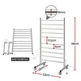 Devanti 10-Bar Freestanding Heated Towel Rail 3-5 Mins Fast Heating Electric Towel Warmer for Bathroom Winter Drying Stainless Steel Plug In 100W - Top-Down View