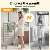 Devanti 10-Bar Freestanding Heated Towel Rail 3-5 Mins Fast Heating Electric Towel Warmer for Bathroom Winter Drying Stainless Steel Plug In 100W - Rear View