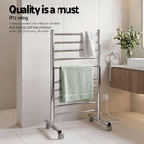 Devanti 10-Bar Freestanding Heated Towel Rail 3-5 Mins Fast Heating Electric Towel Warmer for Bathroom Winter Drying Stainless Steel Plug In 100W - Low Angle