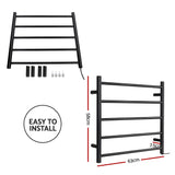 Devanti Electric Heated Towel Rail Rack 5 Bars Wall Mounted Clothes Dry Warmer - Low Angle