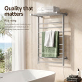 Devanti Electric Heated Towel Rail Rack 14 Bars Wall Mounted Clothes Dry Warmer - 45-Degree Angle