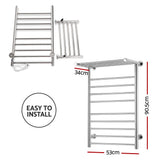 Devanti Electric Heated Towel Rail Rack 14 Bars Wall Mounted Clothes Dry Warmer - Extra Image