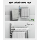 Towel Rail Rack Holder 4 Bars Wall Mounted Stainless Steel Swivel Hanging Hook - 45-Degree Angle