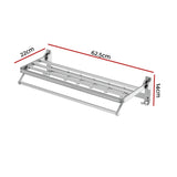 Towel Rail Rack Holder 4 Bars Wall Mounted Aluminium Foldable Hanging Hook - Front View