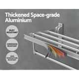 Towel Rail Rack Holder 4 Bars Wall Mounted Aluminium Foldable Hanging Hook - Top-Down View
