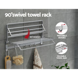 Towel Rail Rack Holder 4 Bars Wall Mounted Aluminium Foldable Hanging Hook - 45-Degree Angle