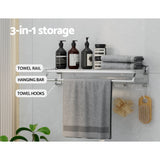 Towel Rail Rack Holder 4 Bars Wall Mounted Aluminium Foldable Hanging Hook - Rear View