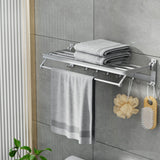 Towel Rail Rack Holder 4 Bars Wall Mounted Aluminium Foldable Hanging Hook - Close-Up Angle