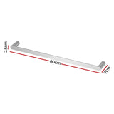 Towel Rail Rack Holder Single 600mm Wall Mounted Stainless Steel Silver - Front View