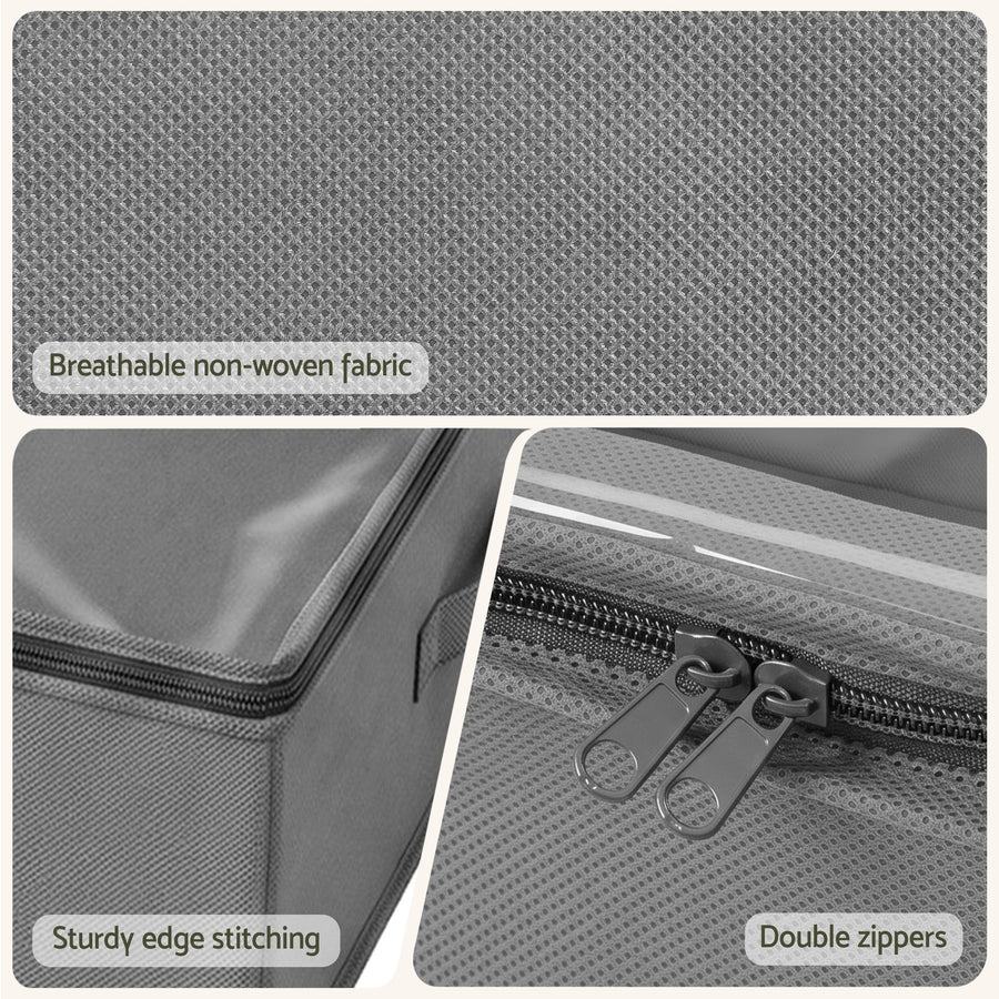 Artiss Under Bed Storage Containers X4 90L Boxes Organiser Clear Top Fabric Grey