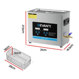 Devanti 6.5L Ultrasonic Cleaner Heater Cleaning Machine Timer Industrial 180W - Front View