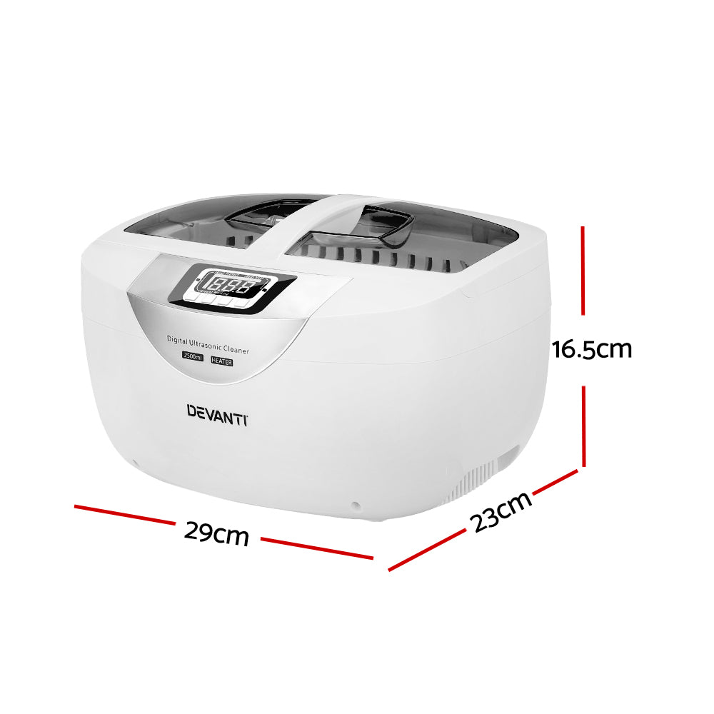 Devanti 2500ml Ultrasonic Jewelry and Glasses Cleaner with Heater and LCD Display