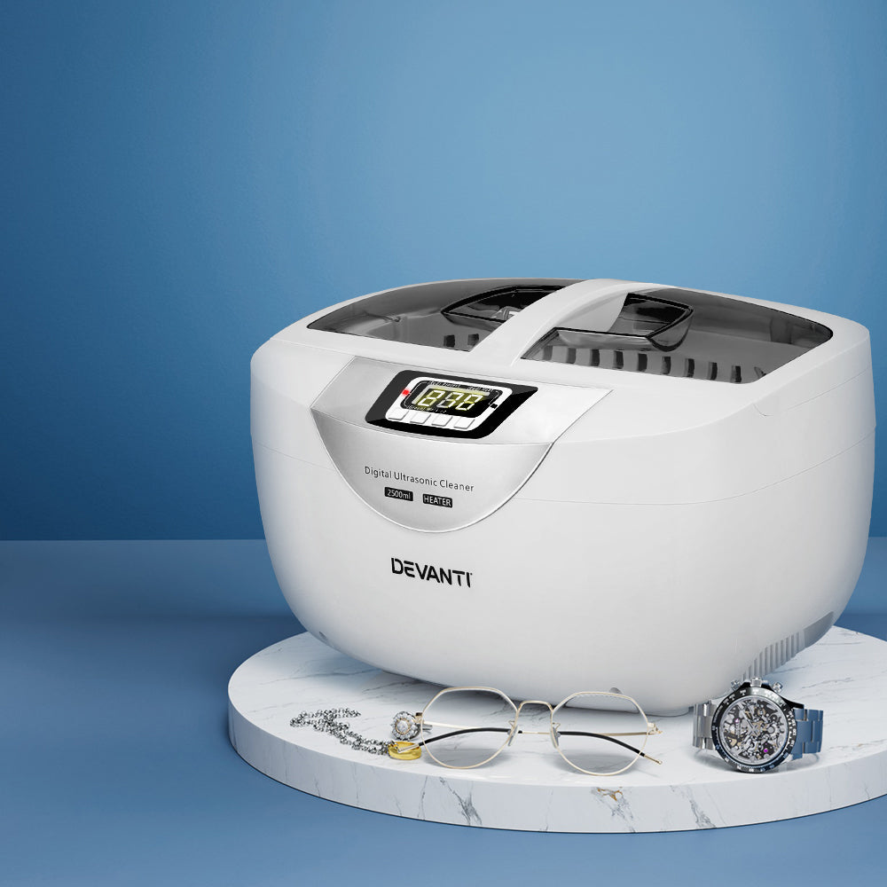 Devanti 2500ml Ultrasonic Jewelry and Glasses Cleaner with Heater and LCD Display