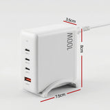 Devanti USB C Charger 100W Fast Charger 4 Port GaN Desktop Station White - Front View