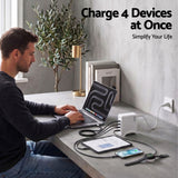 Devanti USB C Charger 100W Fast Charger 4 Port GaN Desktop Station White - 45-Degree Angle