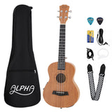 Alpha 26 Inch Solid Mahogany Tenor Ukulele Electric Acoustic EQ System Kit 18 Frets Natural