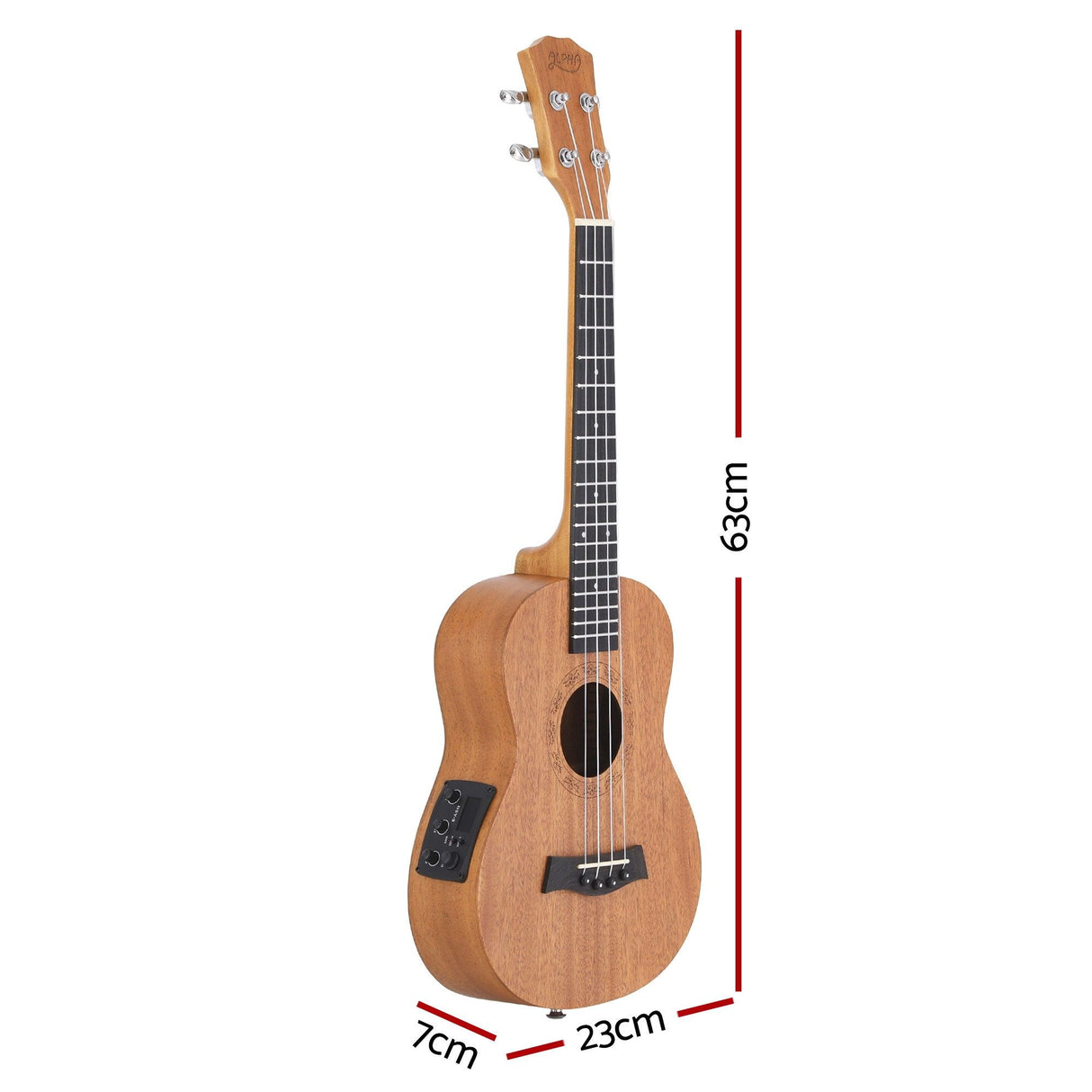 Alpha 26 Inch Solid Mahogany Tenor Ukulele Electric Acoustic EQ System Kit 18 Frets Natural