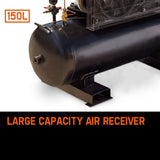 UNIMAC 115PSI 150L 18HP Industrial Petrol Powered Air Compressor with Electric Key Start - Close-Up Angle