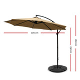 Instahut 3m Outdoor Umbrella w/Base Cantilever Beach Garden Patio Beige - Front View